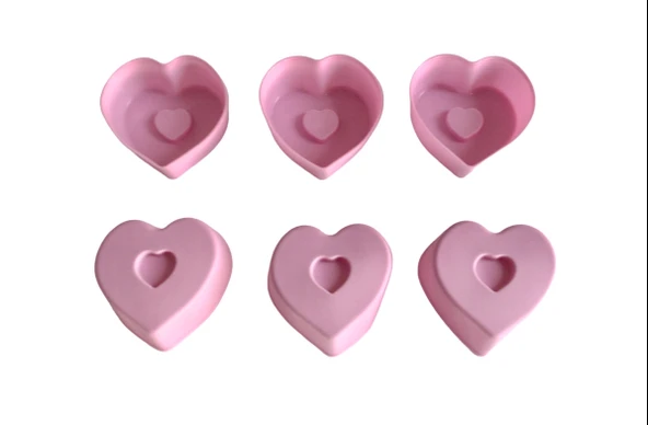 PinkRose Pembe 12 Li Mini Silikon Kalp Kek Kalıbı,muffin Kalıbı ,airfryer kabı 12 Adet