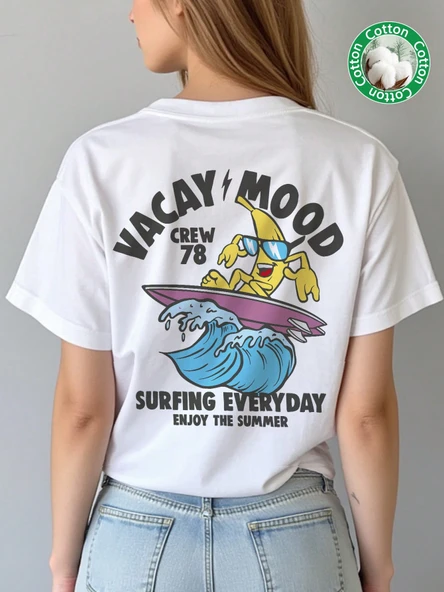 Unisex Vacay Mood Baskılı Tasarım Tshirt - 8