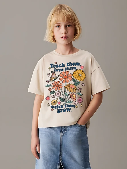 Çocuk Teach Them acbaskılı Pamuklu Tshirt - 10