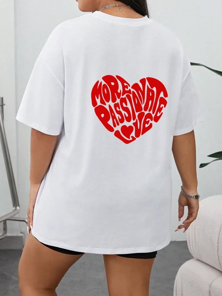 Unisex Yazılı Kalp Baskılı Tasarım Tshirt - Resim 3