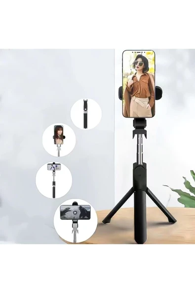 Düz Siyah/ Karışık Siyah-beyaz Bluetooth Kumandalı Selfie Çubuğu-monopod Telefon Tutucu - 2