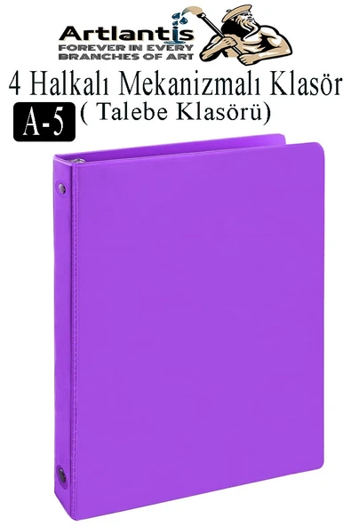 4 Halkalı Klasör 1 Adet A5 PVC Öğrenci ve Ofis Tipi Evrak Sunum Klasörü İç Cepli Otomatik Mekanizmalı Büro Okul Arşivle - 5