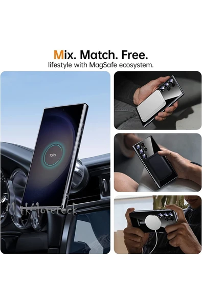 Galaxy S22 Ultra Kılıf Magsafe Wirelles Şarj Destekli Parlak Renkli Kenar Arkası Şeffaf - Resim 5