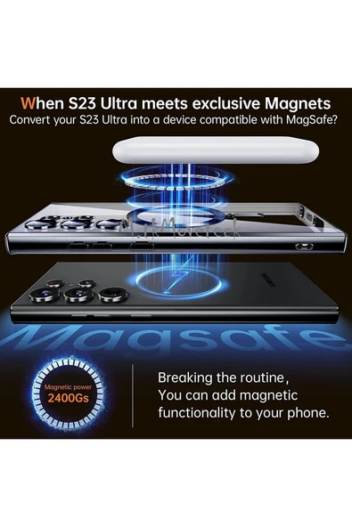 Galaxy S22 Ultra Kılıf Magsafe Wirelles Şarj Destekli Parlak Renkli Kenar Arkası Şeffaf - Resim 6