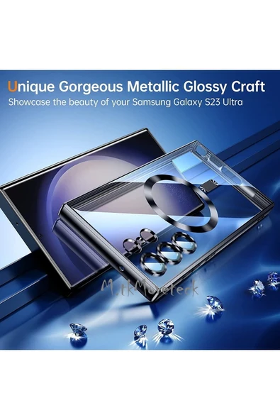 Galaxy S22 Ultra Kılıf Magsafe Wirelles Şarj Destekli Parlak Renkli Kenar Arkası Şeffaf - Resim 3