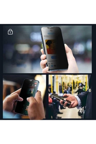 iPhone 12 Uyumlu 9D Privacy Hayalet Tam Kaplayan Kırılmaz Cam Ekran Koruyucu - Resim 4