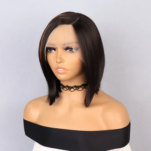 Kahverengi Kısa Balköpüğü Işıltılı Yan Tül Peruk - Resim 3