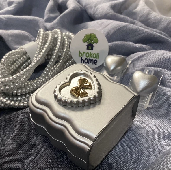 Brokoli Home iPhone 18W/20W Gümüş Kalp Uyumlu Şarj Kılıfı,Şarj Kablo Örme Aparatı, Kablo Koruyucu Aparatı,Gümüş - 2