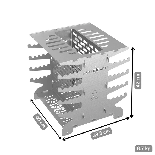 Kamp Ayısı® 2mm Galvaniz Metal GrillSpett™ Çift Taraflı Dikey Şiş Mangal Izgarası - 6 Şiş Hediyeli, Özel Taşıma Çantalı - 3