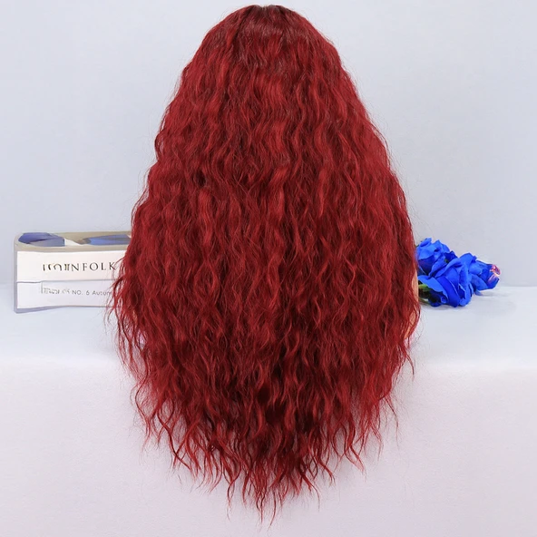 Kabarık Dalgalı Kızıl Tül Peruk - Resim 4