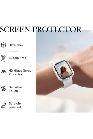 Watch 1 2 3 4 5 6 7 8 Se Serisi Uyumlu 40mm Taşlı 360 Tam Koruma Şeffaf Silikon Kılıf - 3