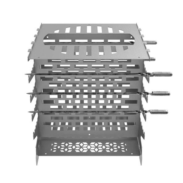Kamp Ayısı® 2mm Galvaniz Metal GrillSpett™ Çift Taraflı Dikey Şiş Mangal Izgarası - 6 Şiş Hediyeli, Özel Taşıma Çantalı - 5