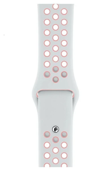 Watch 2 3 4 5 6 Silikon Delikli Spor Uyumlu  Kordon (38-40mm) (beyaz-pembe) - 2