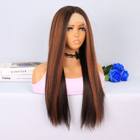 Kahverengi / Bakır Röfleli Tül Peruk - Resim 2