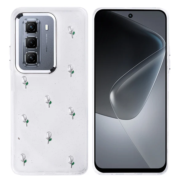 İnfinix Hot 50 4G Kılıf Airbag Tasarımlı Simli Şeffaf Kutup Kapak - 4