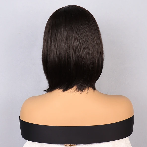 Kahverengi Kısa Balköpüğü Işıltılı Yan Tül Peruk - Resim 4