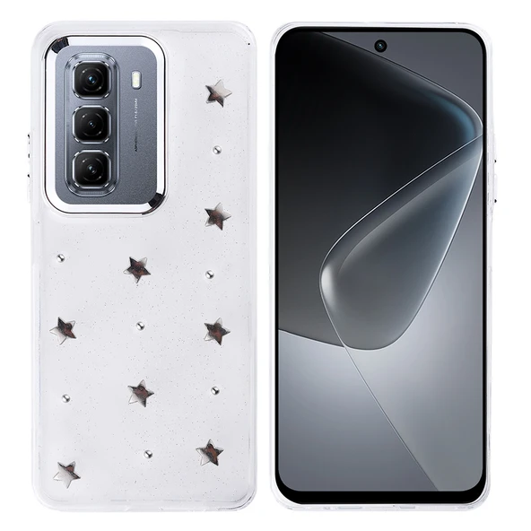 İnfinix Hot 50 4G Kılıf Airbag Tasarımlı Simli Şeffaf Kutup Kapak - 5