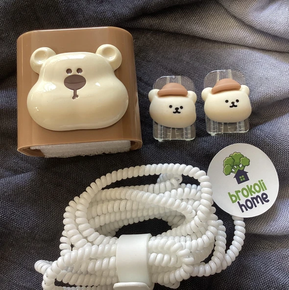 Brokoli Home iPhone 18W/20W Uyumlu Şarj Kılıfı, Şarj  Örme Aparatı, Kablo Koruyucu Aparatı,Ayıcık - 2