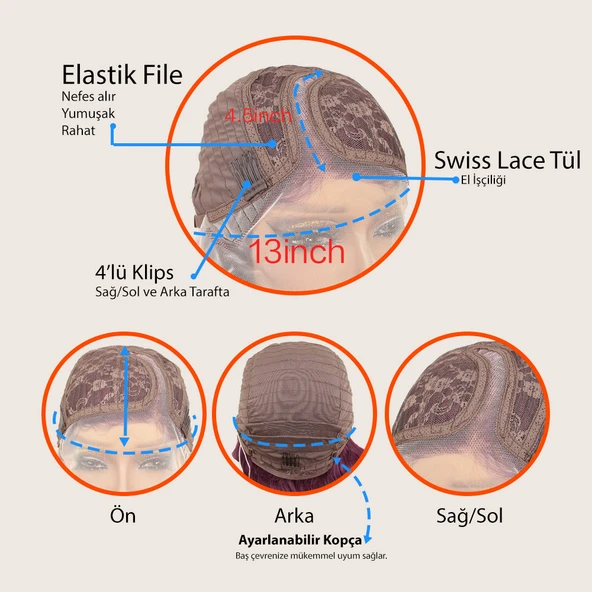 Kumral Beyaz Platin Röfleli Uzun Dalgalı Tül Peruk - Resim 5