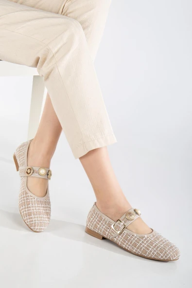 Kadın Babet Bej Triko İnci Baretli - Resim 2