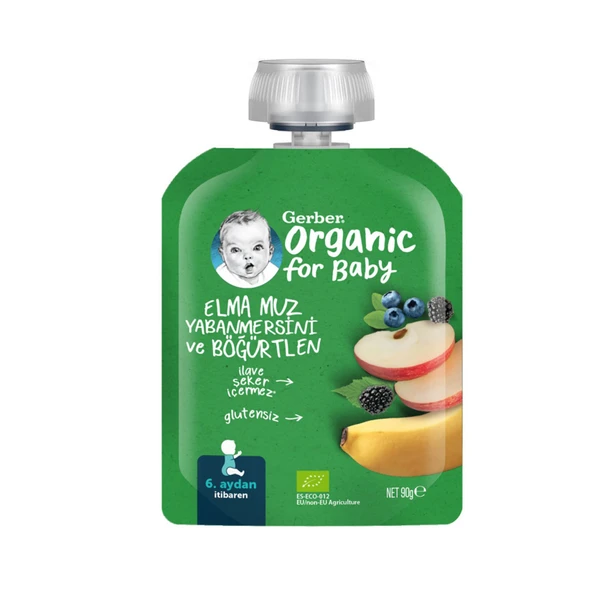 Gerber Organik Muz Yaban Mersini Böğürtlen Elma Püresi 90 G