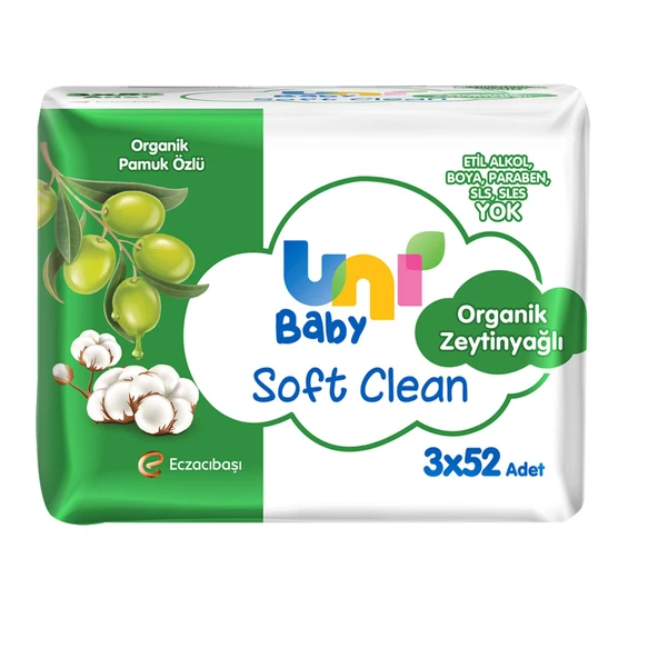 Uni Baby Soft Clean 3 X 52'li Organik Zeytinyağlı Islak Havlu