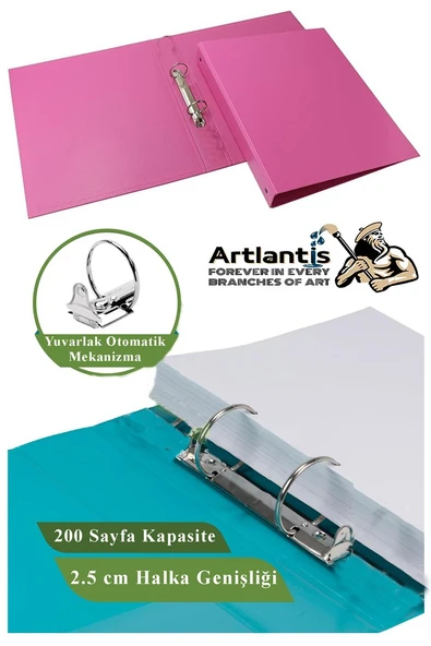 Açık Yeşil 2 Halkalı Klasör 2 Adet A5 PVC Öğrenci ve Ofis Tipi Evrak Sunum Talebe Büro Klasörü İç Cepli Otomatik Mekaniz - 3