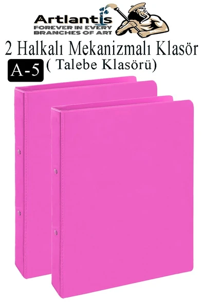 Pembe 2 Halkalı Klasör 2 Adet A5 PVC Öğrenci ve Ofis Tipi Evrak Sunum Talebe Büro Klasörü İç Cepli Otomatik Mekanizlı