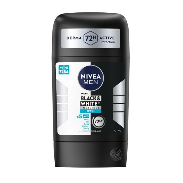 NIVEA Men Erkek Stick Deodorant Black & White Invisible Fresh 48 Saat Anti-Perspirant Koruma 50ml