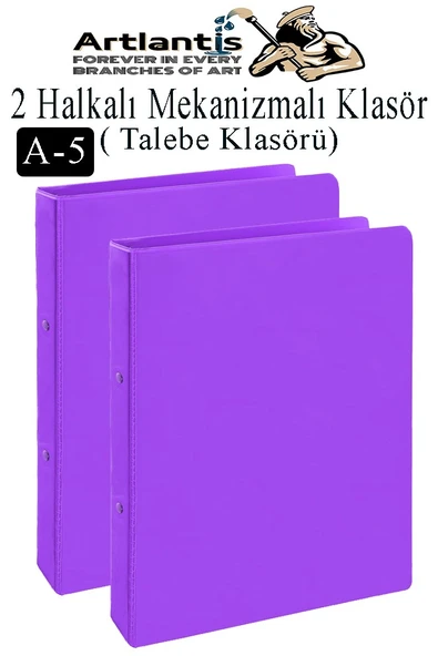 Mor 2 Halkalı Klasör 2 Adet A5 PVC Öğrenci ve Ofis Tipi Evrak Sunum Talebe Büro Klasörü İç Cepli Otomatik Mekanizlı Okul