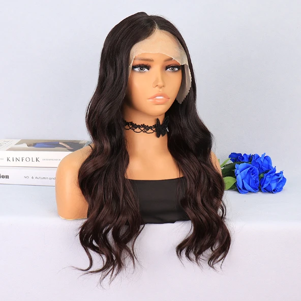 Kahverengi / Kızıl Kahve Ombreli Su Dalgalı Tül Peruk - 2