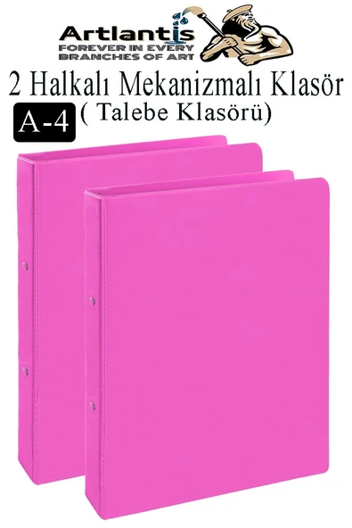 Pembe 2 Halkalı Klasör 2 Adet A4 PVC Öğrenci ve Ofis Tipi Evrak Sunum Talebe Büro Klasörü İç Cepli Otomatik Mekanizmalı