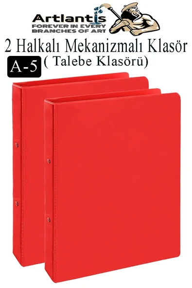 Kırmızı 2 Halkalı Klasör 2 Adet A5 PVC Öğrenci ve Ofis Tipi Evrak Sunum Talebe Büro Klasörü İç Cepli Otomatik Mekanizlı