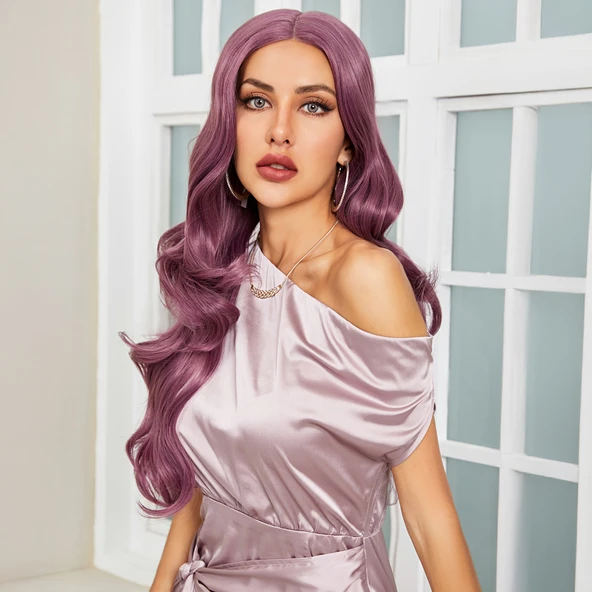 Gül Kurusu Rengi Su Dalgalı Tül Peruk - Resim 4