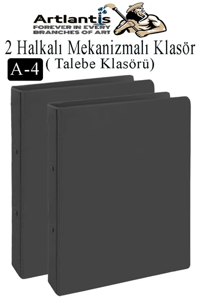 Siyah 2 Halkalı Klasör 2 Adet A4 PVC Öğrenci ve Ofis Tipi Evrak Sunum Talebe Büro Klasörü İç Cepli Otomatik Mekanizmalı