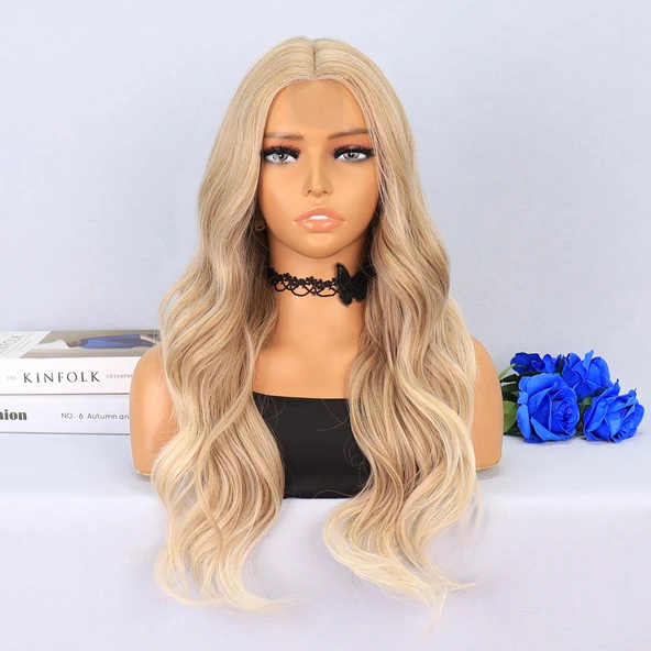 Platin Balköpüğü Röfleli Uzun Dalgalı Tül Peruk ürün görseli 1