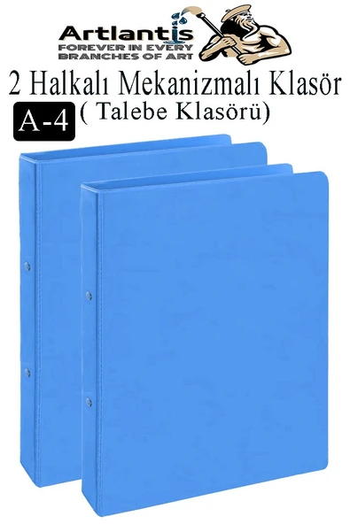 Açık Mavi 2 Halkalı Klasör 2 Adet A4 PVC Öğrenci ve Ofis Tipi Evrak Sunum Talebe Büro Klasörü İç Cepli Otomatik Mekaniz