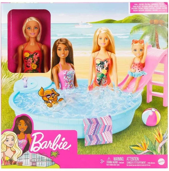 ve Eğlenceli Havuzu, 30 cm Boyunda, Sarışın Barbie Bebek ile Kaydıraklı Havuz Oyun Seti ve Aksesuarl - 2