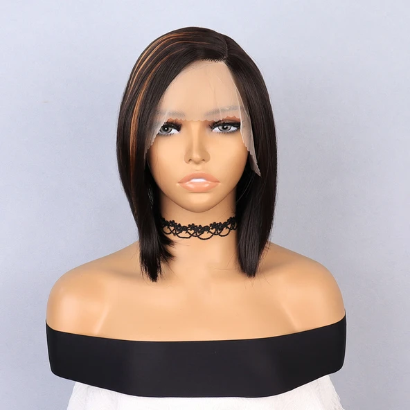 Kahverengi Kısa Balköpüğü Işıltılı Yan Tül Peruk ürün görseli 1