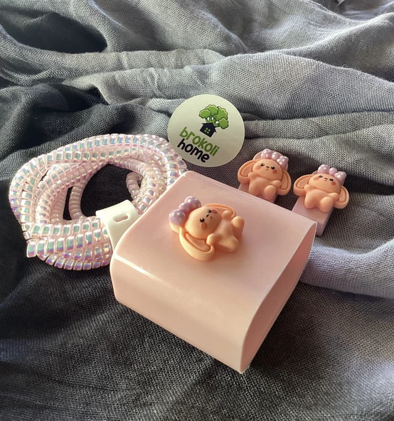 Brokoli Home iPhone 18W/20W Uyumlu Şarj Kılıfı, Şarj Kablosu Örme Aparatı, Kablo Koruyucu Aparatı,Ay