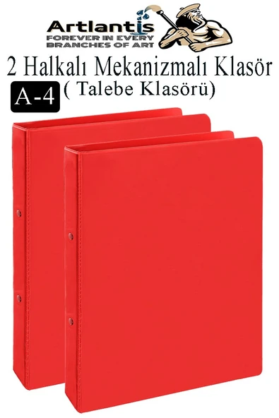 Kırmızı 2 Halkalı Klasör 2 Adet A4 PVC Öğrenci ve Ofis Tipi Evrak Sunum Talebe Büro Klasörü İç Cepli Otomatik Mekanizma