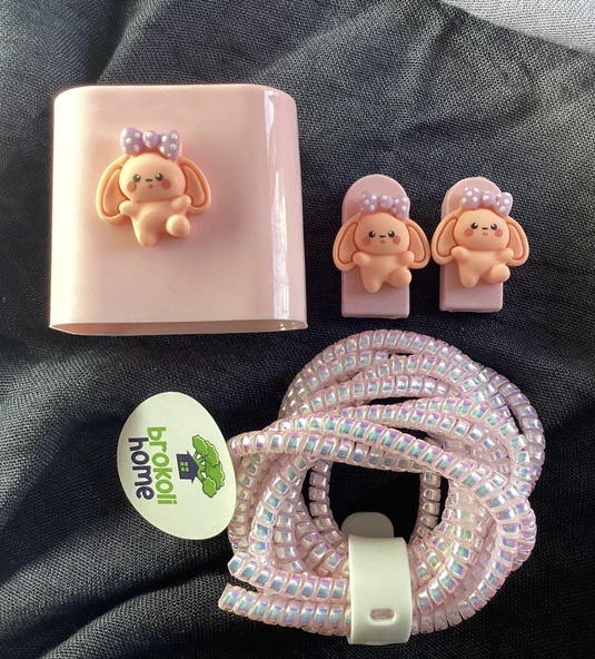 Brokoli Home iPhone 18W/20W Uyumlu Şarj Kılıfı, Şarj Kablosu Örme Aparatı, Kablo Koruyucu Aparatı,Ay - 2