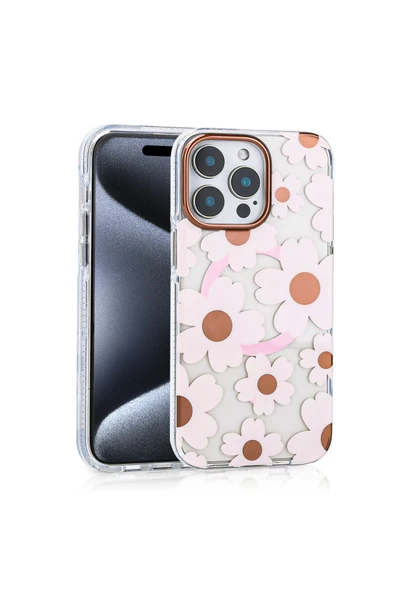 Apple iPhone 14 Pro Max Kılıf Magsafe Şarj Özellikli Papatya Desenli Tasarımlı Kapak (Papat) - Resim 3