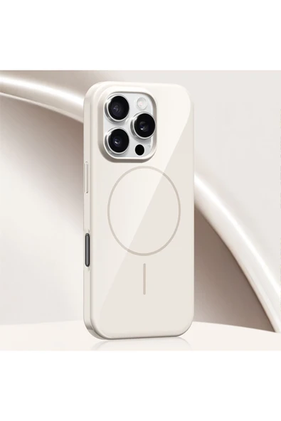 iPhone 15 Pro Max Soft Parlak Kılıf Magsafe Şarj Özellikli Wlons Frego Kapak Krem - Resim 3