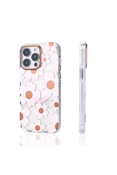 Apple iPhone 16 Pro Kılıf Magsafe Şarj Özellikli Papatya Desenli Tasarımlı Kapak (Papat) - Resim 4