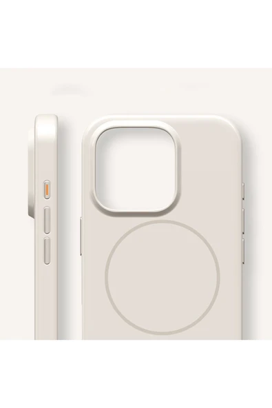 iPhone 15 Pro Max Soft Parlak Kılıf Magsafe Şarj Özellikli Wlons Frego Kapak Krem - Resim 4