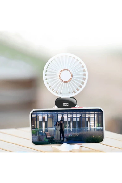 Zore N15 Dijital Led Göstergeli Katlanabilir Askılıklı Portatif Mini Vantilatör Soğutucu El Fanı - 2