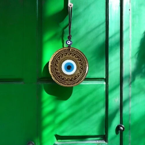 Altın Varaklı Nazar boncuklu Füzyon cam El İşçiliği 12 Cm Duvar Süsü Nazarlık Hediyelik Eşya - Resim 2