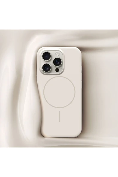 iPhone 15 Pro Max Soft Parlak Kılıf Magsafe Şarj Özellikli Wlons Frego Kapak Krem - Resim 2