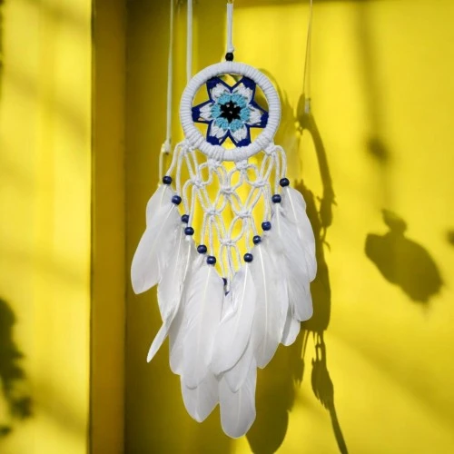 Yıldız Motifli Kuş Tüylü Makrome Duvar Süsü - Resim 2